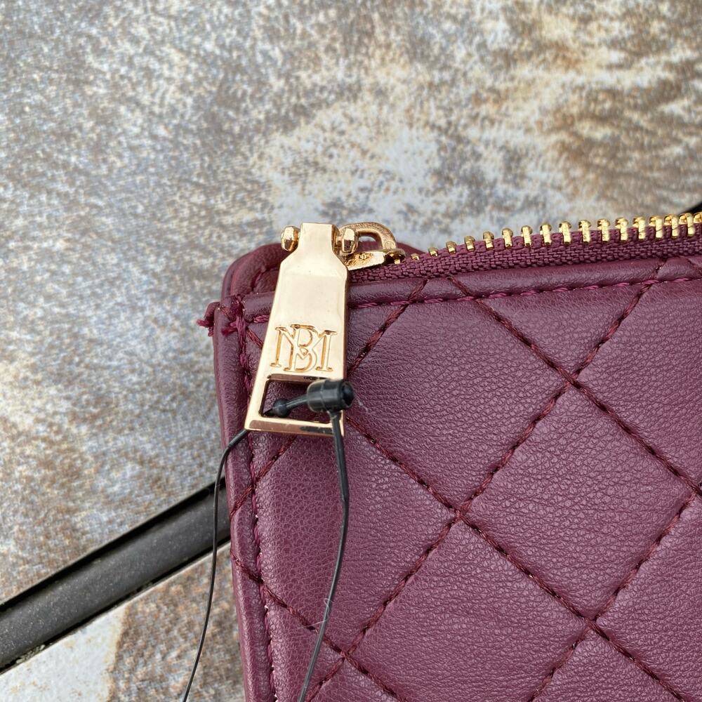 Badgley Mischka Plum Quilted Long Wallet Vegan Leather New - Picture 7 of 7